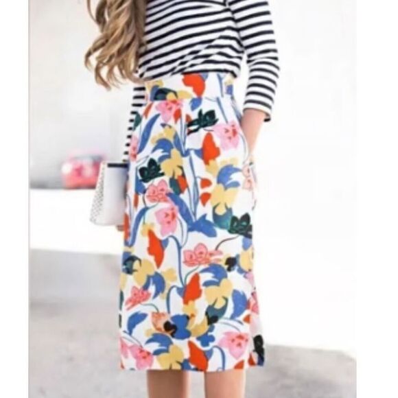 J.Crew Dresses & Skirts - J.Crew Pintucked Midi Skirt Lined Morning Floral Size 8P